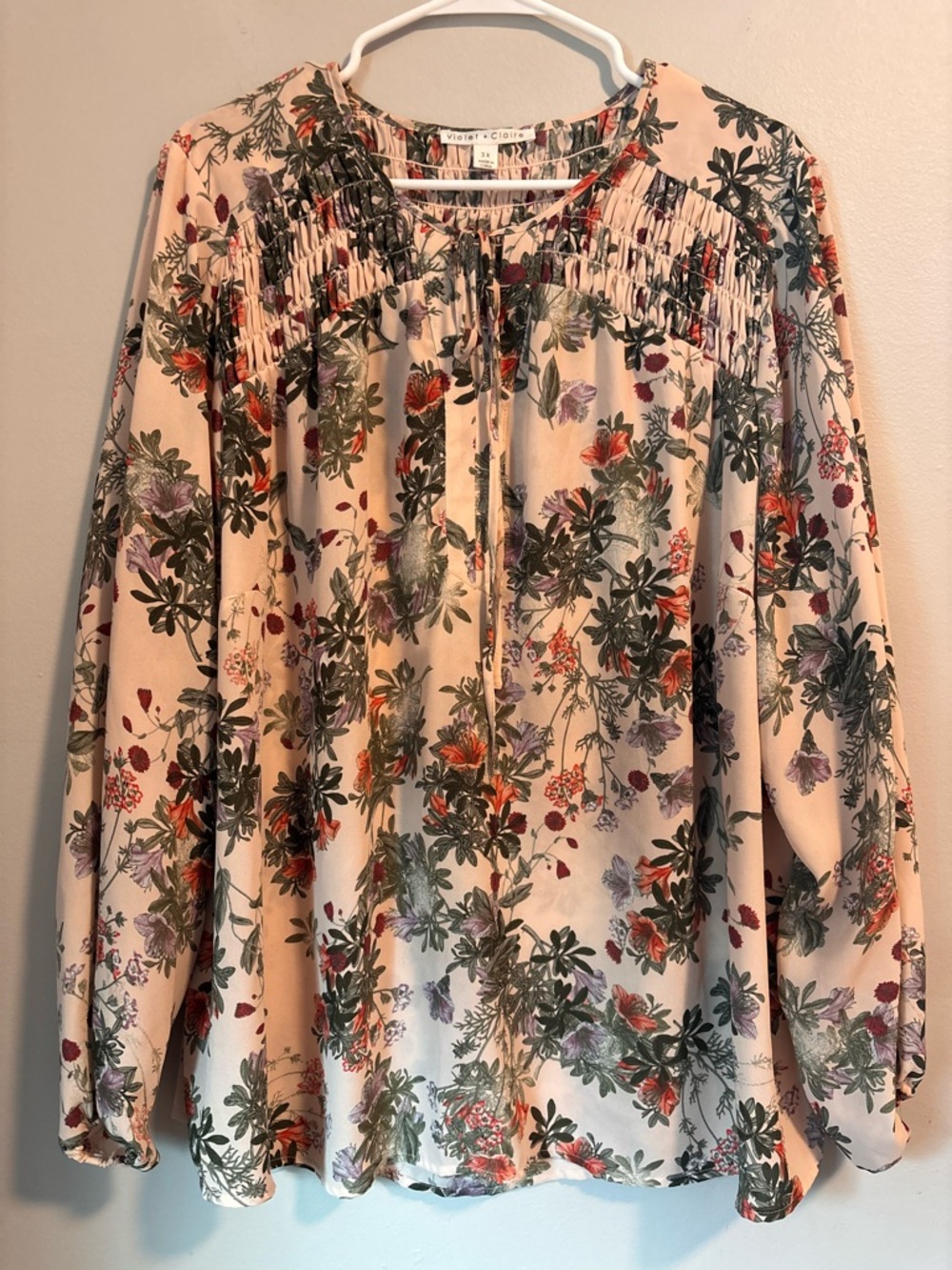 Violet & Claire Pink and Green Floral Peasant Blouse